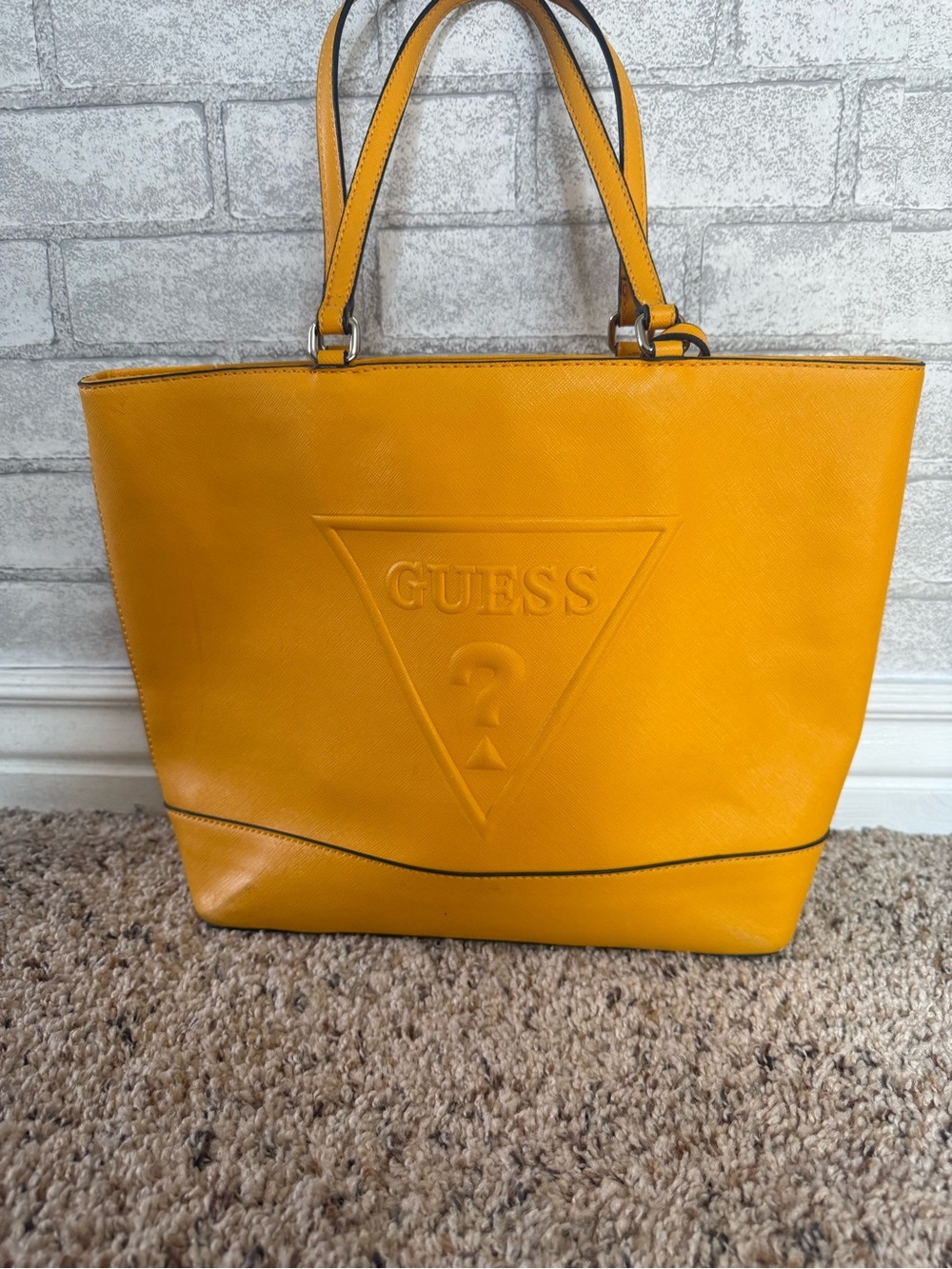 GUESS Yellow Embossed Logo Saffiano Tote